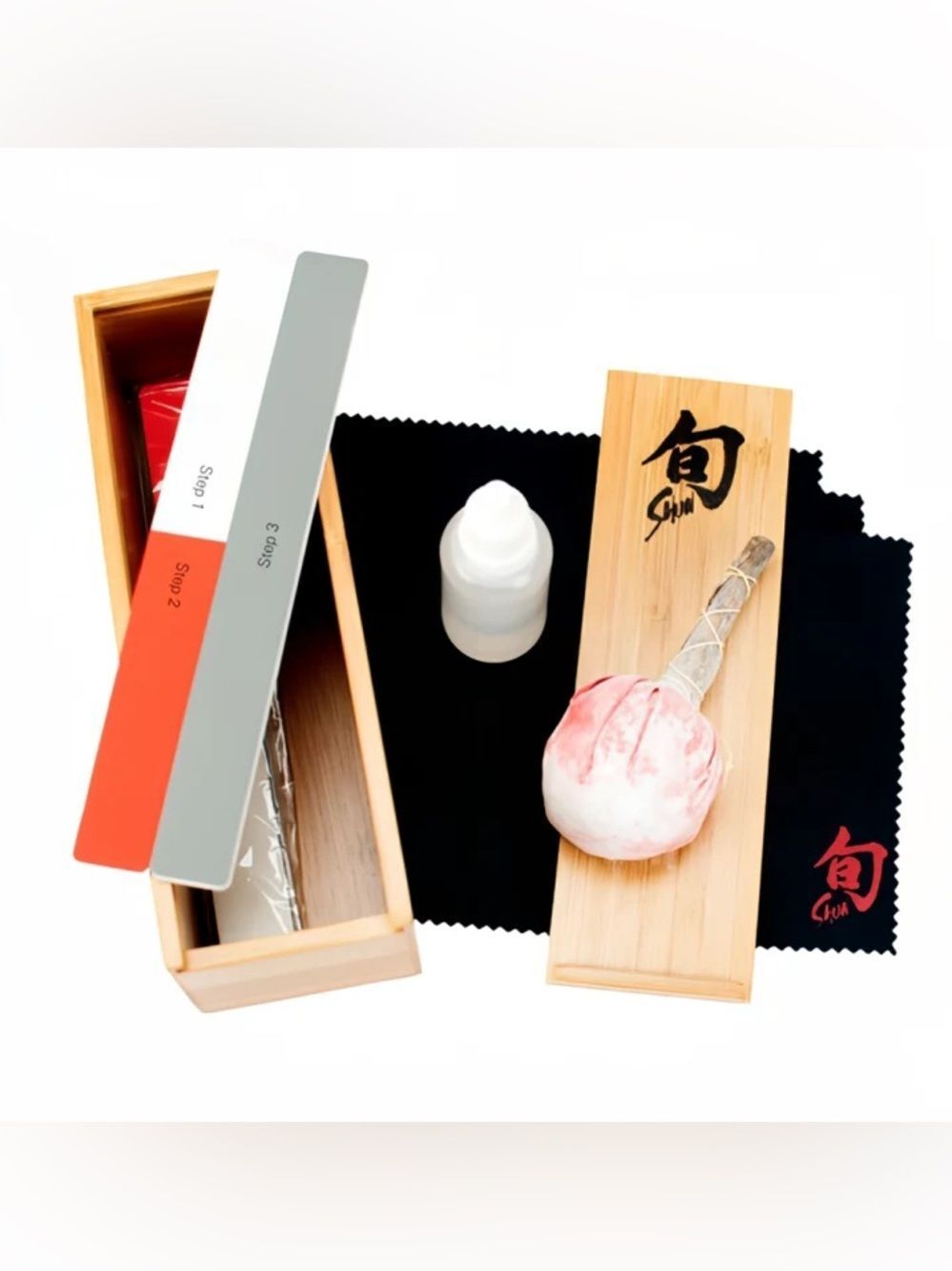 SHUN Knife Care Kit in Bamboo Wooden Box - Maintenance, Remove Tarnish & Rust